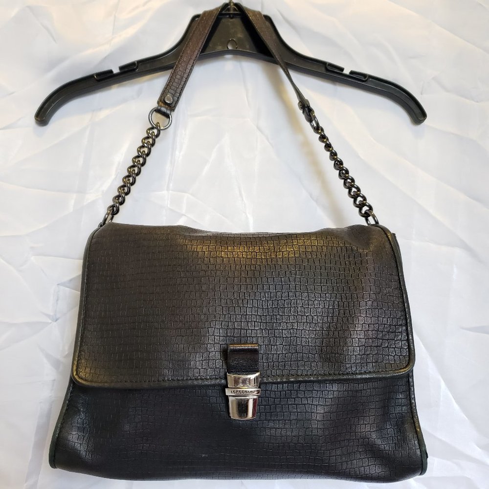 RARE Vintage Longchamp Paris made in Morroco Croc Embossed Leather Shoul…